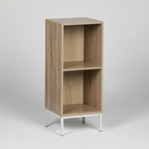 INDE MOBLEKIT | Estantería Cubo 2 Compartimentos 30×29×72 cm, Mueble de Madera con Patas Metálicas, Estantería para Almacenaje y Decoración, Librería Auxiliar para Salón, Dormitorio o Oficina