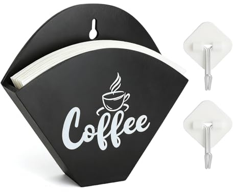 Supporto per filtro da caffè da parete con ganci Porta filtro caffè in legno nero per V60, supporto per filtro da caffè senza fori, supporto per filtro da caffè per cucina e angolo barista