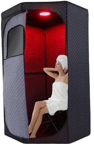 Steeviuzj Sauna portatile a vapore, 1350 W, tenda per sauna mobile con 9 livelli di temperatura e telecomando, sauna per bagno a vapore con sedia pieghevole per casa, saune, spa (nero)
