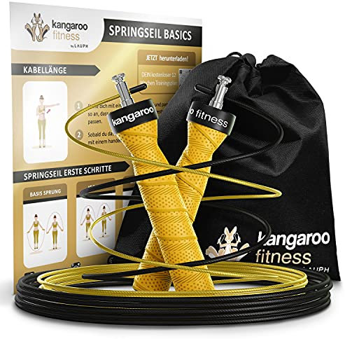 Springseil für Erwachsene Fitness mit Trainingsplan Bonus Seil Tasche gelb - Speed Rope Springseil Boxen Crossfit Sport Sprungseil Erwachsener Boxer - Springseile Skipping Jump Rope Seil Seilspringen