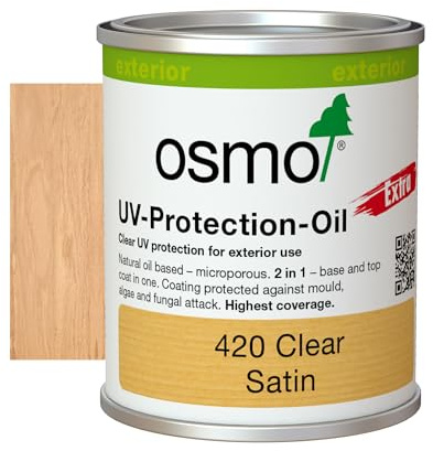 Osmo UV-Protection Oil Extra 420 - Tester Size - Clear Satin, 125ml - Durable Oil for Wooden Outdoor Surfaces, Water & Dirt Resistant,Treatment & Finish