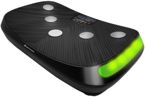 Sportstech VP400 4D Plataforma Vibratoria, Plataforma Electroestimulador Muscular Curva con Pantalla LED, Plataforma Vibraciãn Muscular para Gimnasio En Casa, con Reloj a Distancia, Alfombrilla & Más