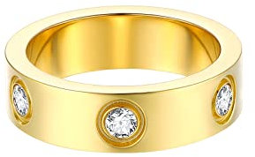 FOCALOOK Goldene Eheringe Damen Herren Edelstahl Bandring 62mm Hochzeitsringe Verlobungsring 6mm Breit Partnerringe Schmuck für Hochzeit Verlobung