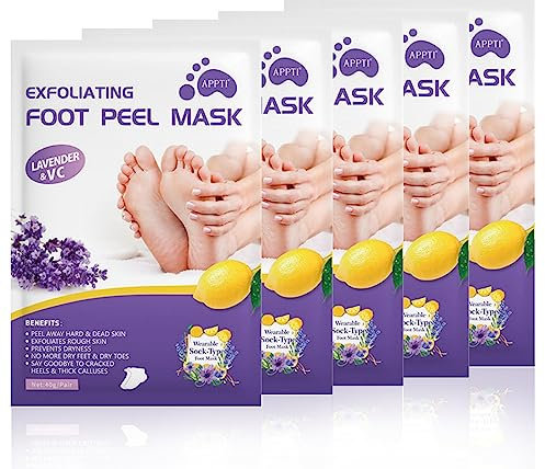 Joyeee 5 Paar Fußmaske, Hornhaut Socken Hornhautentferner Socken, Fussmaske Hornhautentfernung, Effektive Fußpflege, Feuchtigkeitsspendende Peeling-Fußmaske (Lavendel)