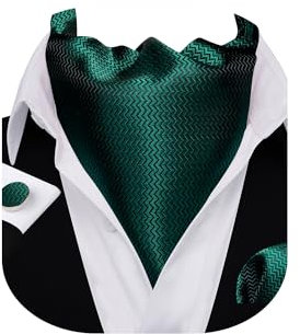 Barry.Wang Herren-Krawatten-Set mit Paisley-Muster, einfarbig, Seide, Ascot Krawatte und Einstecktuch, Manschettenknöpfe, Party, klassisch, Blumenmuster, Hochzeit, Business, dunkelgrün, Einheitsgröße