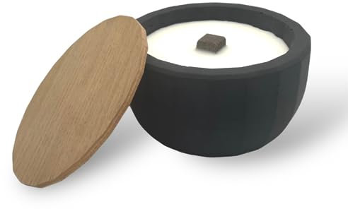 Holz & Stein Manufaktur - Steinfeuer aus Beton | Wiederbefüllbares Tischfeuer für Garten, Balkon & Terrasse | Dauerdocht & Sojawachs | Tischfeuer | Handgefertigt - ⌀18cm x 10cm (Anthrazit)