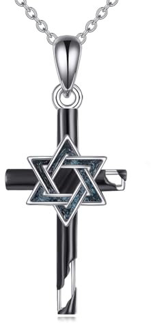 POPLYKE Davidstern Kreuz Halskette Sterling Silber Türkis Davidstern Anhänger Kette Religiöser Christlich Jüdischer Schmuck Geschenke für Frauen Männer