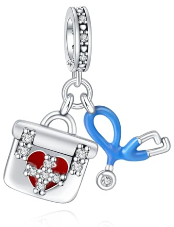Famuan Armoire à pharmacie et stéthoscope Charms pour les Femmes Pendentif en Argent Sterling pour Bracelets, Fête des Mères Saint-Valentin Anniversaire Noël Bijoux Cadeaux pour Maman Fille