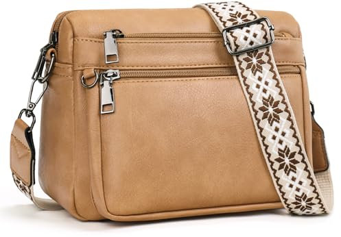 MUIIKOLA Women's Medium Size Leather Shoulder Bag - Soft Wide Strap, B-Yellow Khaki-1, Minimal