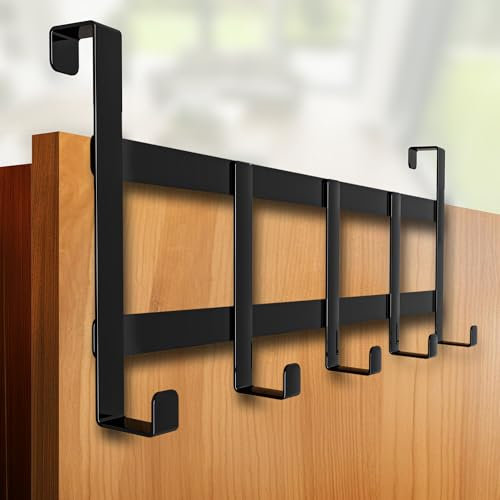 4happy Türgarderobe zum Einhängen - Türhaken für die ganze Wohnung, Standard Kleiderhaken Tür, stabile Türhakenleiste, rostfreie Haken zum Einhängen, Schwarz