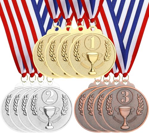 Hianjoo 12 PCS Medaglie Premiazioni Metallo Medaglie per Bambini Oro, Argento, Bronzo in Lega di Zinco per Concorsi Sportivi Calcio Pallacanestro Tennis Festa Regalo Ortografia Api Medaglia Bambini