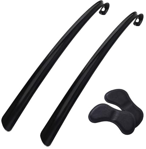 Set of 2 Shoe Horn, 60 cm Long Shoe Horn for Men and Women, Long Handled Shoe Horns, Shoe Horn Long Handled, With Free Heel Cushion Pads - Ideal for Elderly and Pregnant Women & New Mums, Black