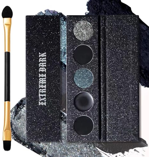 Smoky Lidschatten Palette, 5 Farben Schwarz Silber Grau Blau Eyeshadow Palette, Hochpigmentierte Langlebig Wasserfest Liedschatenpalete mit Lidschatten Pinsel, Matt Schimmer Goth Augen Make-Up Palette