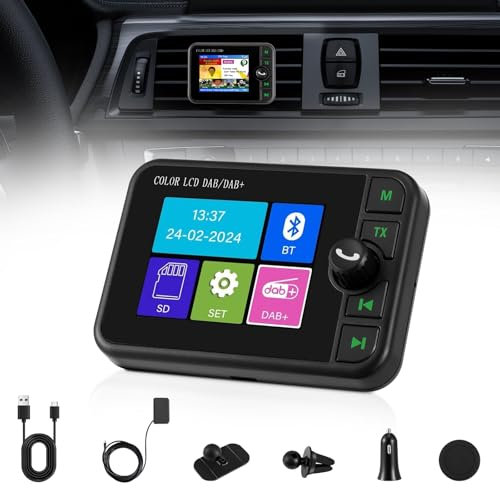 QCXWCJWD Adaptador Dab Portátil para Radio de Coche, 2.4 Pantalla LCD Transmisor FM Bluetooth para Coche