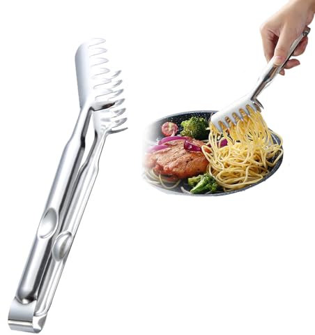 Pinza per spaghetti, pinza per spaghetti, 28 cm, in acciaio inox, per servire pasta, argilla, argento