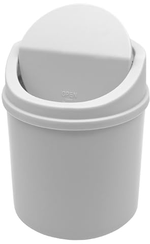 LTHERMELK Mini Desk Bin, White Plastic Desktop Trash Bin with Lid, Small Office Table Bin for Bathroom, Office, Kitchen, Bedroom - 5.1 x 4.1 x 6.3 inches (Grey)