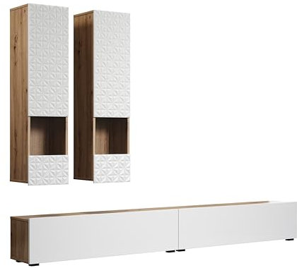 trendteam smart living - Rezzo - Wohwand - Eiche/Weiß matt - Wohnzimmermöbel mit Soft-Close Funktion - (BxHxT) 241 x 200 x 30 cm - TV-Unterteil stehend oder hängend montierbar