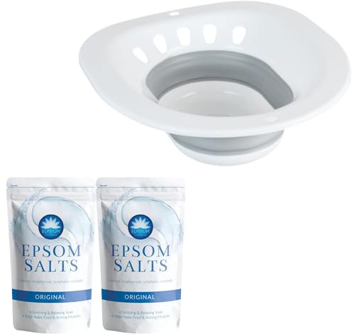 Sitz Bath Set - Bundle with Sitz Bath for Toilet and Epsom Salts Pack- Sitz Bath Hemorrhoids Relief, Post Partum Care and More