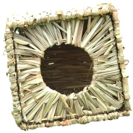 POPETPOP Rabbit Grass House Handmade Natural Rabbit Hideout Nest Foldable Comfortable Bed for PET Bunnies and Small Animals Decorative Reed House