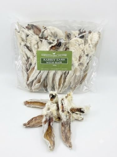 Premium 100% Natural Rabbit Ears with Fur for Dogs | 500g Bulk Pack | Grain-Free, Hypoallergenic Dog Chews | Natural Dewormer & Dental Health Treat | Air-Dried, No Additives or Preservatives