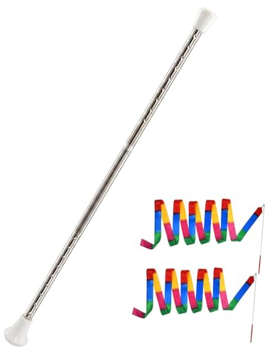 Otbushit Bâton virevoltant en Acier Inoxydable de 21 Pouces, avec poignées antidérapantes et 2 Rubans, Baguette de Gymnastique pour Enfants et Adultes
