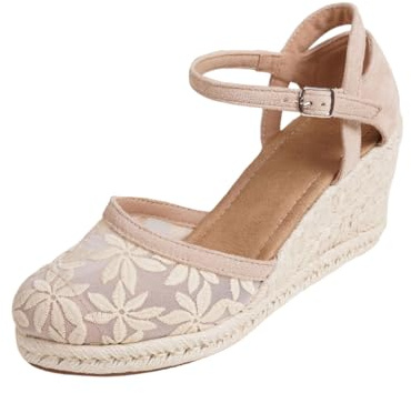 Genérico Zapatos de para Mujer con Tacón Grueso Sandalias de Novia Elegantes y Cómodas para Celebraciones Calzado Festivo Tradicional de Vestir (Beige, 34)