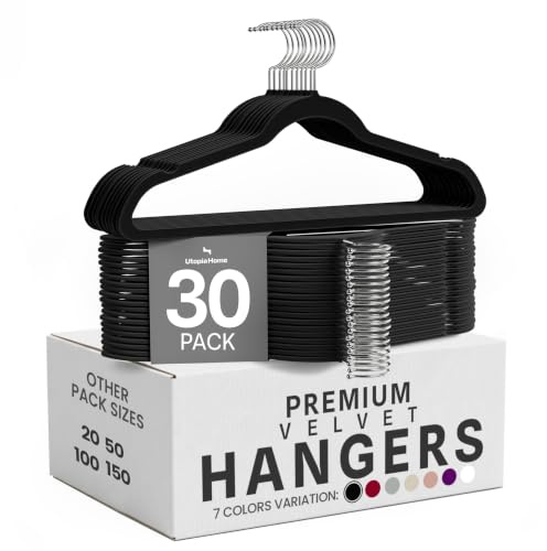 Utopia Home Velvet Hangers, Black, 30 Pack