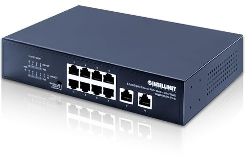 Intellinet 561402 8-Port Gigabit Ethernet PoE+ Switch with 2 RJ45 Gigabit Uplink Ports, IEEE 802.3at/af Power over Ethernet (PoE+/PoE) Compliant, 120 W, Endspan, Desktop