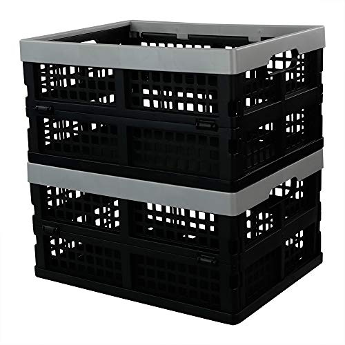 Neadas 16 L Plastic Folding Storage Crates, Collapsable Plastic Crate, 2 Packs