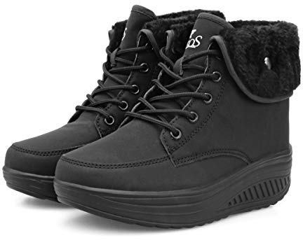 QZBAOSHU Stiefeletten Damen Stiefel Winter Warme Damen Kunstpelz Gefüttert Wanderschuhe(41 EU,8 Schwarz)