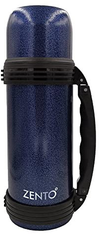 Zento Stainless Steel Insulated Workman Pro Vacuum Flask–1000ml for Coffee, Tea or Water, BPA-Free, Thermo-Shield Technology, Cold for 24 Hours & Hot for 12 Hours, Reusable Drinking Flask (Blue)