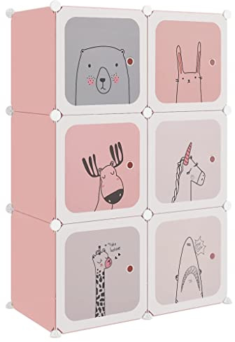 vidaXL Kinderschrank Modular mit 6 Würfeln, Regalsystem mit viel Stauraum, Würfelregal mit Stahlrahmen, Kinderregal Regal Aufbewahrungsschrank, Rosa PP