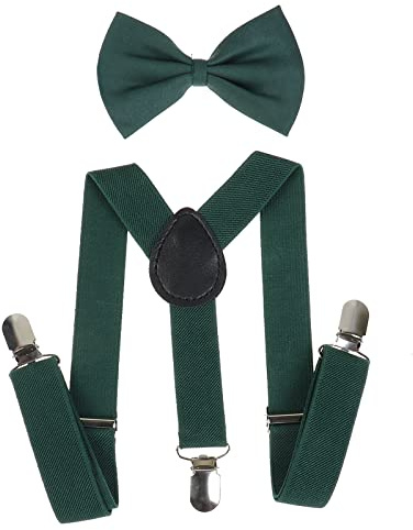 NiceYnn 2 Pieces Kids Braces Bowtie Sets, 60cm Adjustable Y-Back Clip-on Elastic Suspenders For Children, 10cm Classic Pre-Tied Bow Tie Braces for 1-9 Years Boys Girls