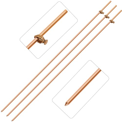 Gisafai 3 Pcs 4 ft Grounding Rod with Clamp, Electrical Copper Ground Rod for Electric Fences Satellite Dishes Generator Grounding Earthing