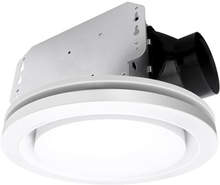 Akicon Bathroom Exhaust Fan with Light, 90 CFM, 1.5 Sones, 15W Dimmable 3CCT LED Light with 5W Night Light Ventilation fan for Bathroom, Kitchen and Home, Round, White