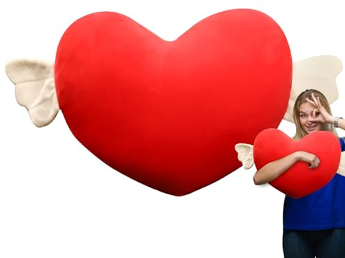 FLAVAS Cuscino a forma di cuore, in peluche, a forma di cuore, con ali d'angelo, per interni ed esterni, morbido cuscino decorativo per la stanza
