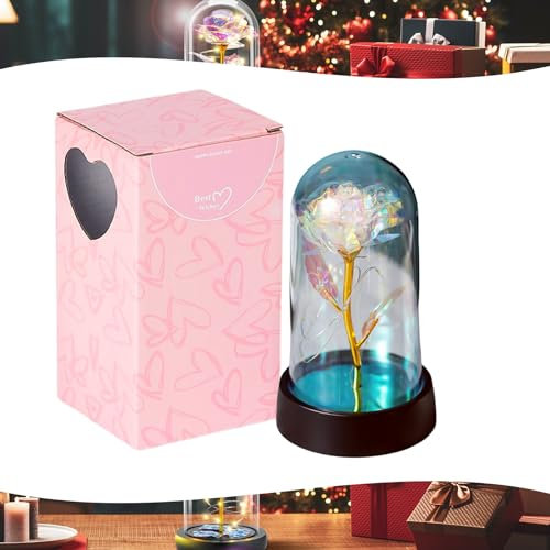 Valentines Day Gifts Galaxy Rose for Her,Light Up Rose Flower Gift Birthday Gifts for Women Mom Girlfriend Wife,Forever Glitter Rose In A Plastic Dome Eternal Rose for Valentines/Mothers Day Christmas