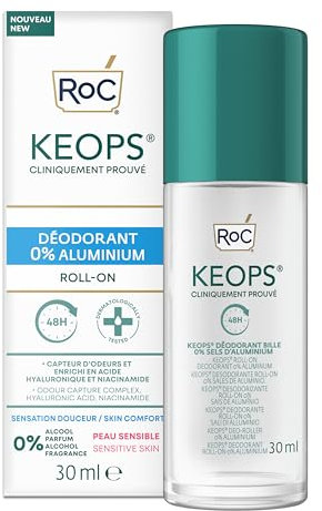 RoC KEOPS Deodorante Roll-On, 0% Aluminium | Protezione 48 Ore, per Pelli Sensibili, senza Profumo | 30 ml