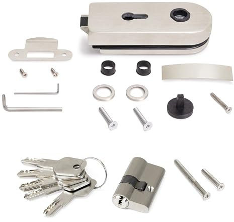 Emuca - Schloss für gerahmte Glastür, Zylinder mit Schlüssel, Glastür 8-12mm, stahl, rostfrei lackiert