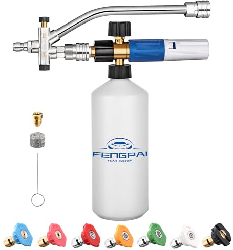 FENG PAI Pressure Washer Foam Cannon with Dual Connector Accessory & 7 Power Washer Sprayer Nozzles, Double Tip Attachment For Soap Cannon, 1/4 Quick Connect, 3600 PSI