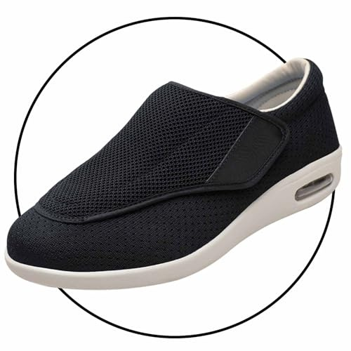 Möge Zapato Juanete Hombre Extra Anchos Zapatos Vendaje Ortopédico Verano Diabéticos Zapatos ortopédicos Ajustables Zapatillas para pie diabético Zapatos valgus de Pulgar(Black,44.5 EU)
