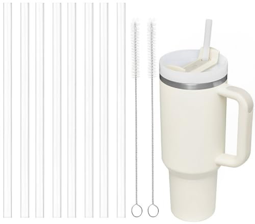 QEDBOJE 8 Pièces Pailles Réutilisables en Plastique Dur, Brosse de Nettoyage, Accessoires de Tasse, Pailles de Voyage (31cm) (Transparent)