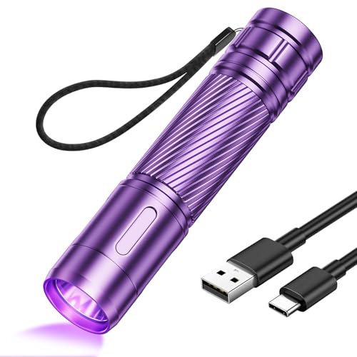 GEARLITE Torcia a LED ricaricabile, luce UV nera, leggera, mini lampada UV ultravioletta, con 395 nm, robusta, impermeabile, per rilevatori di urine di animali domestici (viola)