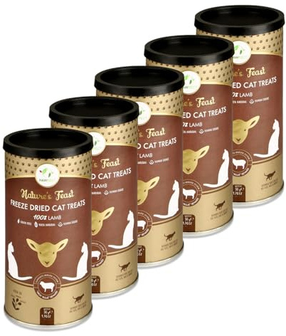 Pawfect Nature's Feast Freeze Dried Cat Treats | 100% Natural Lamb Treat | Single Ingredient l Grain Free | Food Topper for Cats - Pack of 5 (250g/8.81oz)