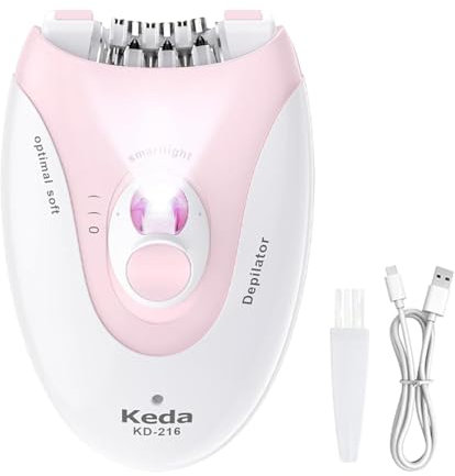 Hahhhha Electric Epilator for Women, Face, Body, Bikini Area, LED Light, 2 Speeds, Easy to Clean, Compact, Pink, Includes Face Epilator, Cleaning Brush, Charging Cable, User Manual