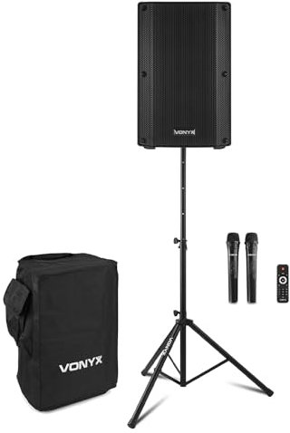 VONYX VSA700 1000W Portable PA System with Battery, Bluetooth, 2 Wireless Microphones, Speaker Stand & Cover – Ideal for School Announcements, Outdoor Events & Performances