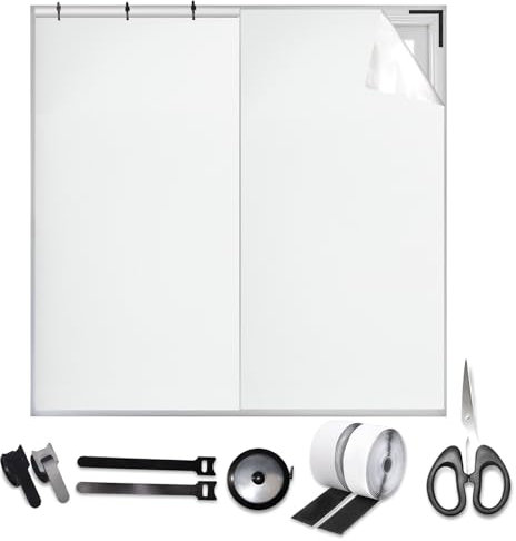 Oscurante Finestre Argento Bianco,Tessuto Oscurante 3M X 1,45M con touch fasteners Fascette,Pellicola Oscurantes,Oscuramento Finestre,100% Opaco,Protezione Solare,Finestra Tetto