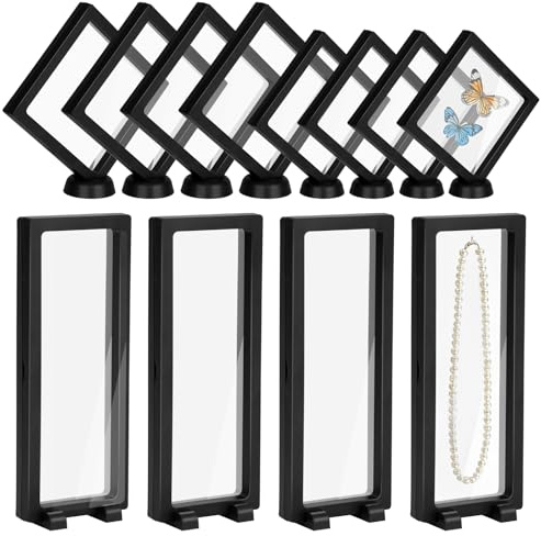 12 unidades de escaparate de marco flotante 3D, soporte transparente de visualización 3D, marco flotante, soporte para monedas de desafío, joyas, anillos, pendientes, collar, medallón AA
