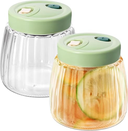 YHNDECO 2 tarros de cristal para fermentación de 1 l con tapa de rosca, recipiente para kimchi con 2 orificios de ventilación, para mermelada casera, conservas, conservas, fermentación