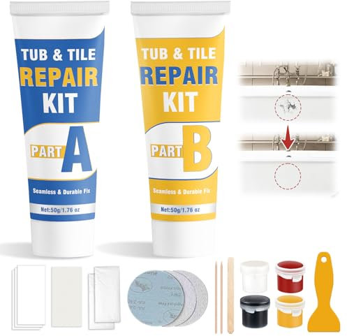Kit Reparación Bañera Impermeable, Reparar Graffitis, Agujeros y Grietas en Cerámica, Porcelana, Azulejos, Resistente Agua Calor, Reparación Permanente, Incluye Espátula y Papel de Lija (1 pack)